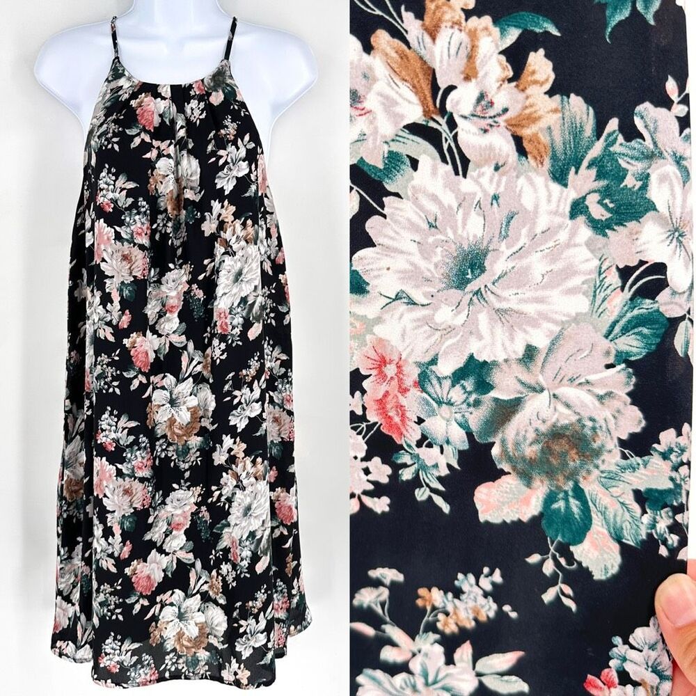 TCEC Women’s Floral Knee Length Halter Dress Size‎ Large Dark Romantic Whimsical
